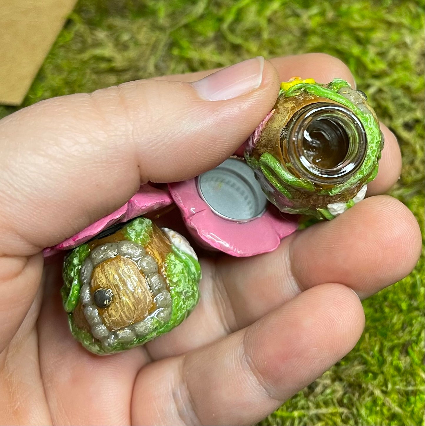 Stash Jar Earrings- Pink Fairy Houses