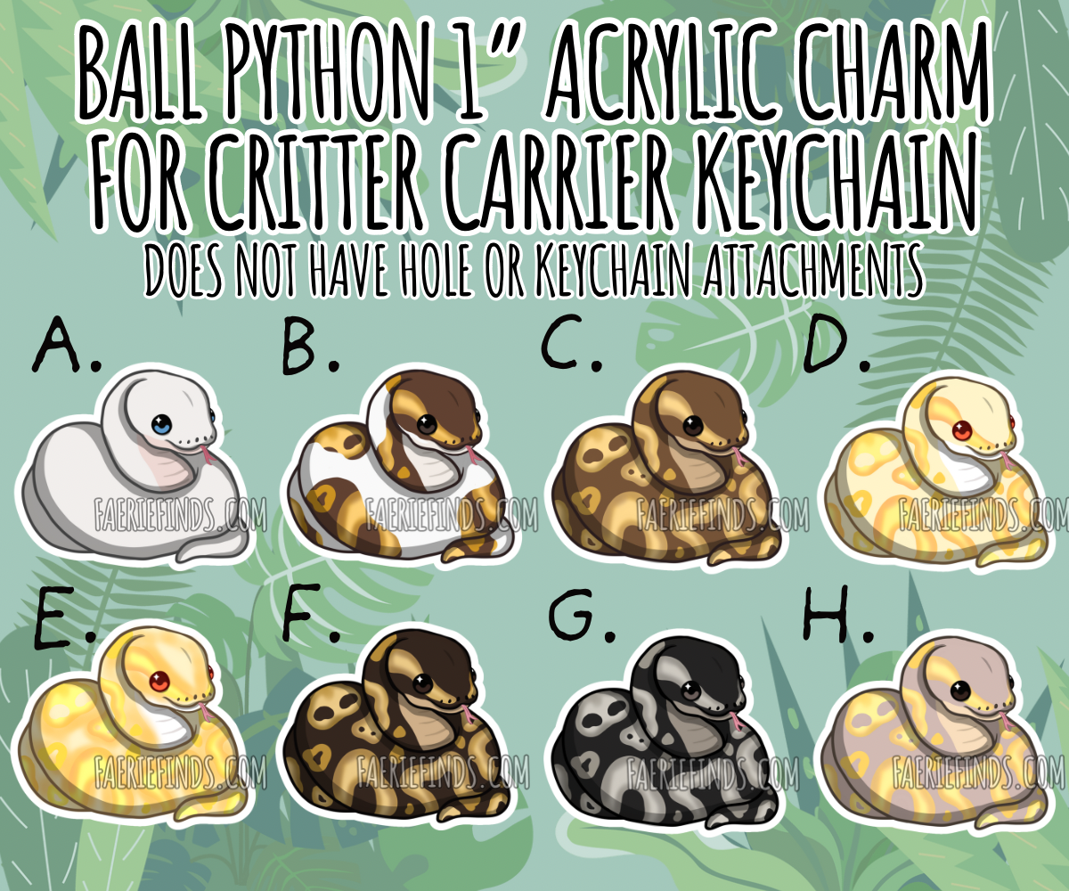 1” Ball Python Insert Charm For Critter Carrier Openable Shaker Keychain