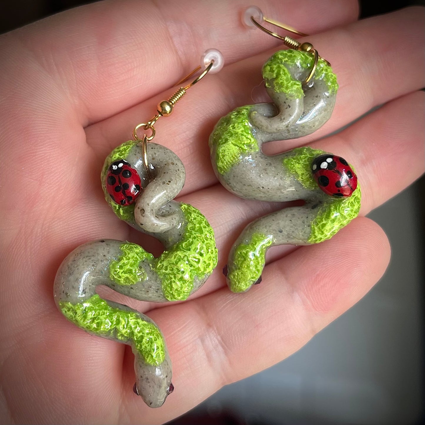 Snake Dangle Earrings - Mossy Stone Snake