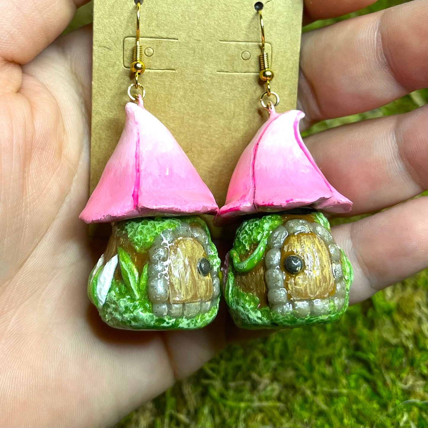 Stash Jar Earrings- Pink Fairy Houses