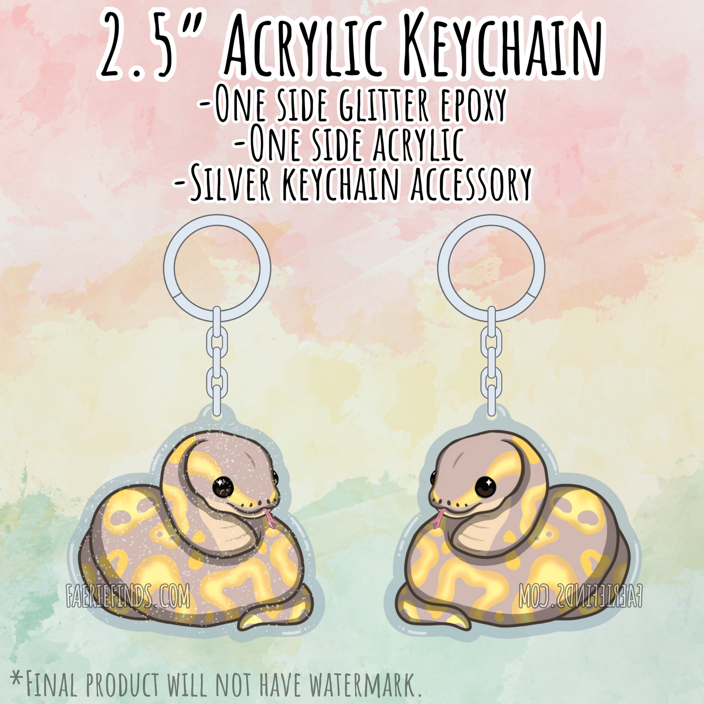 2.5” Leopard Gecko Acrylic/Glitter Epoxy Keychain