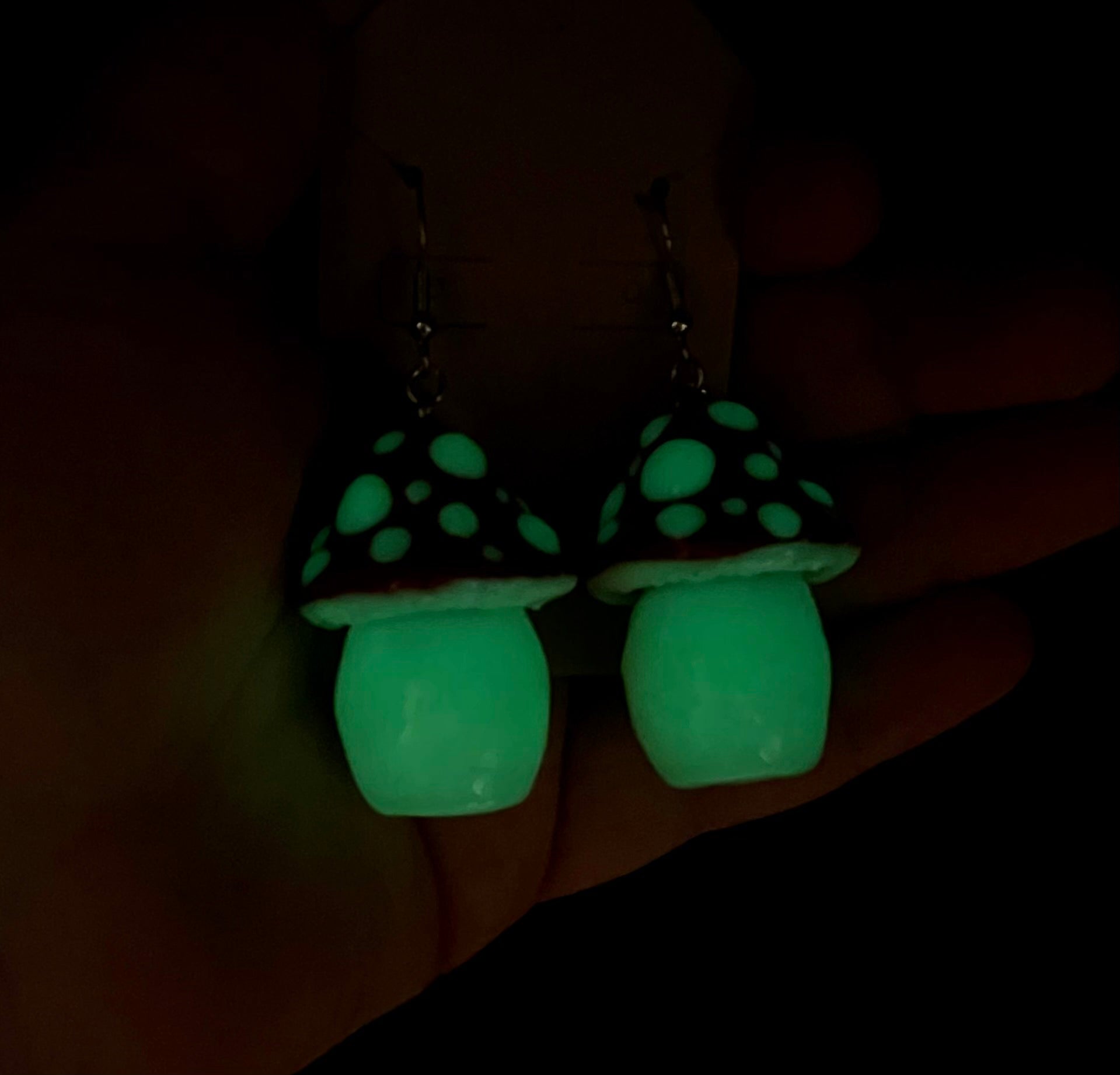 Glow top in dark mushroomearrings purple pink cap mushroom earrings handmade earrings