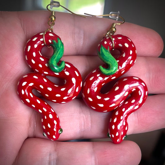 Snake Dangle Earrings - Strawberry Snake