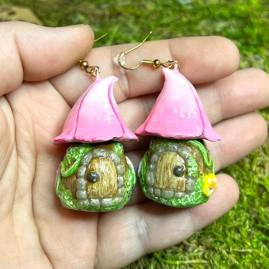 Stash Jar Earrings- Pink Fairy Houses